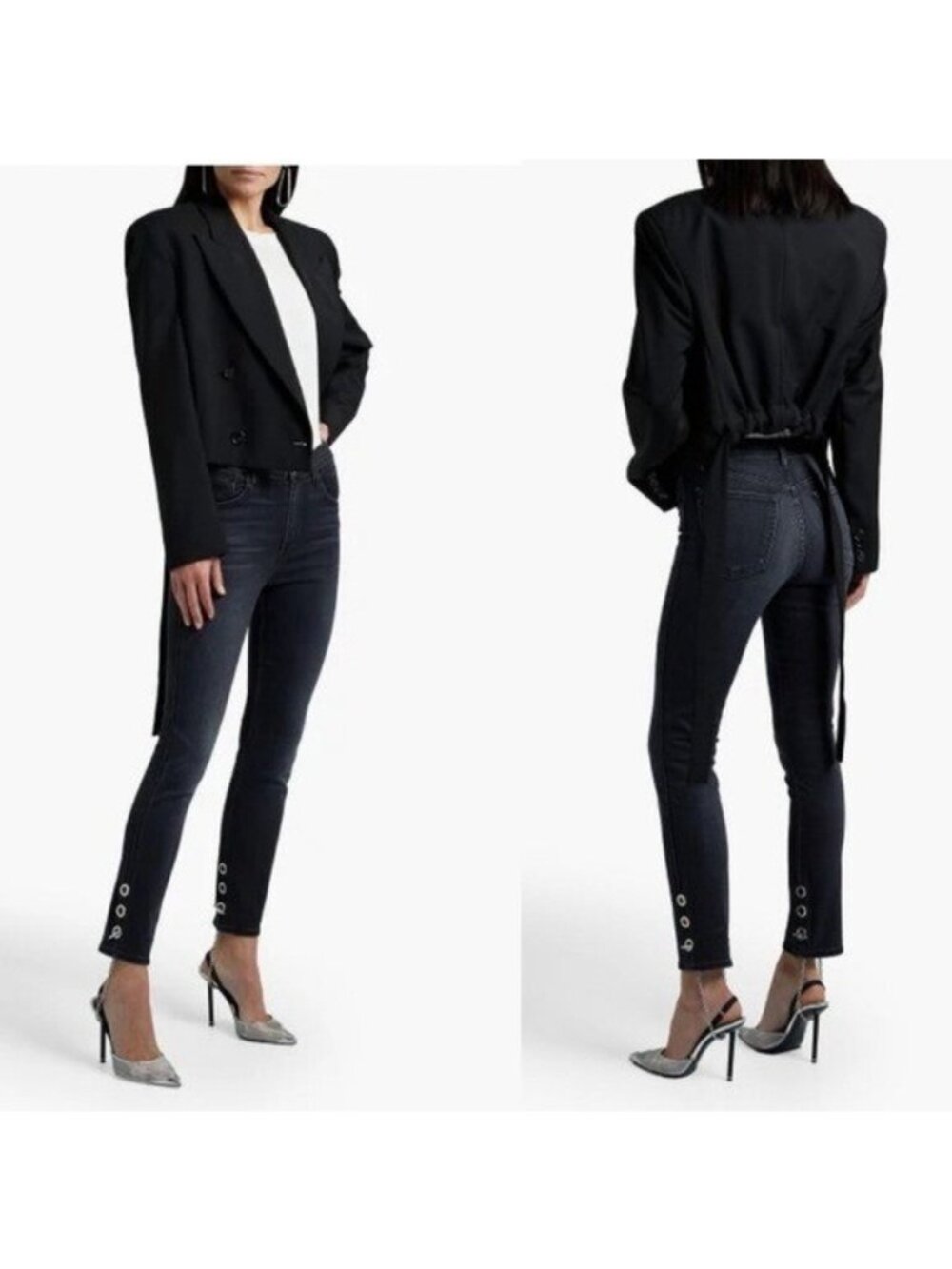 3x1 Women's Black Bijou Embellished Faded high rise Stirrup Jeans Sz 25 NWT